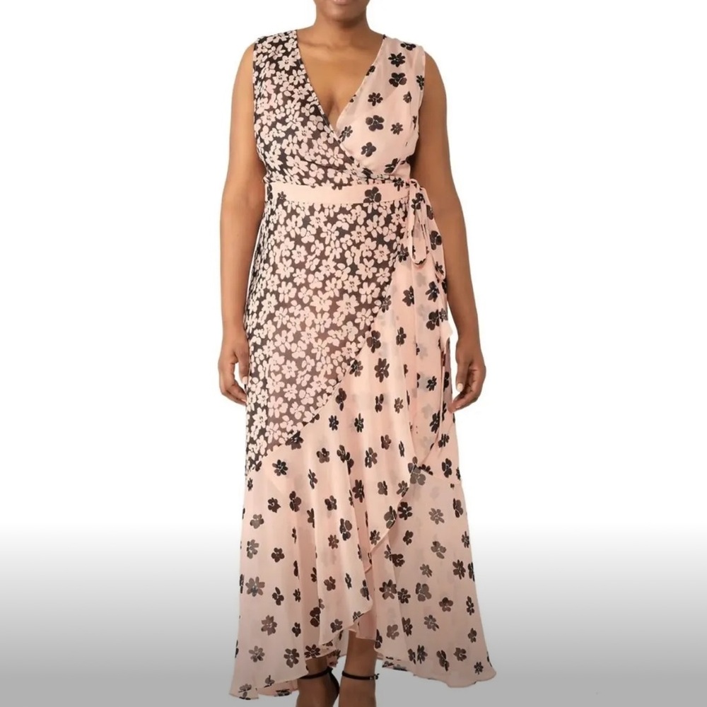 Fame and Partners Floral wrap maxi dress tie women size 20